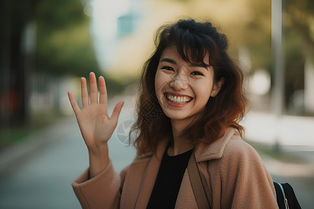 户外开心的短发女孩背景图片