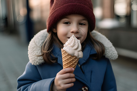 小女孩手持冰淇淋高清图片