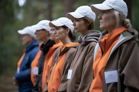 志愿者服装排队站立在一起的志愿者背景