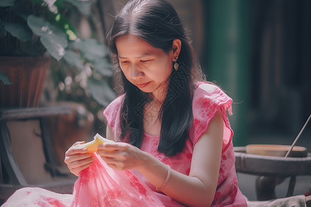 粉色裙子的女子背景图片