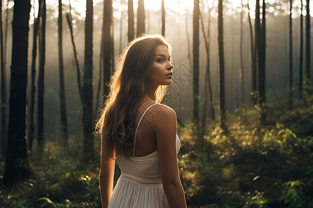 森林中的女人背景图片