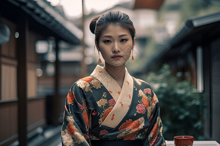 和服花纹一位身穿和服的女子背景