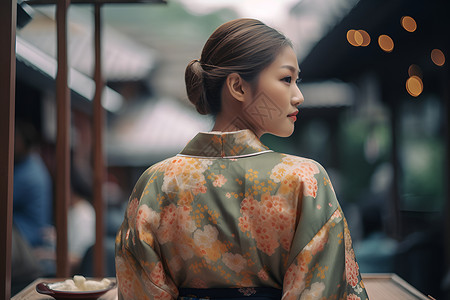 和服花纹穿着和服的女性背景