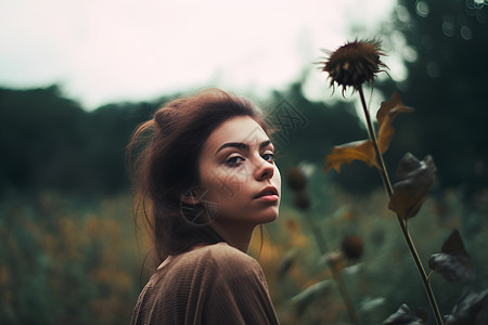 女人 与花卉背景图片