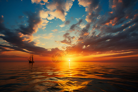 夕阳下的海船背景图片