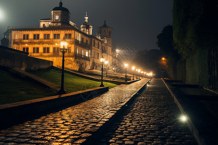 夜晚的街道建筑背景图片