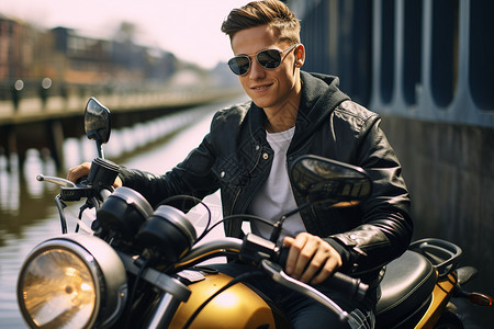 男子骑着摩托车背景图片