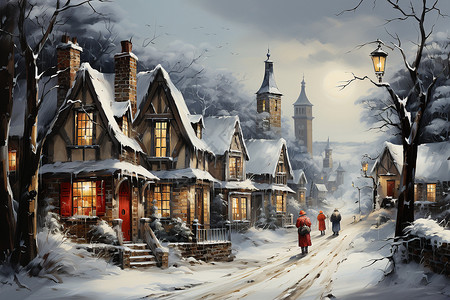雪地村庄背景图片