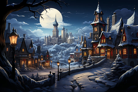 欢乐冬日的村庄背景图片