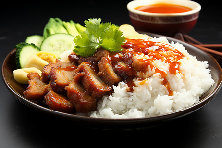 美味的猪肉和米饭背景图片