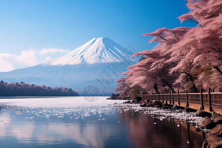 樱花雪山富士山冬季高清图片