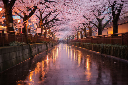 樱花水道夜景背景图片