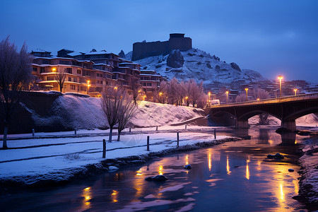 夜晚的冬日之桥背景图片