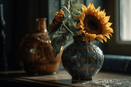 花瓶中的向日葵背景图片