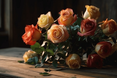 花瓶里的玫瑰花束背景图片