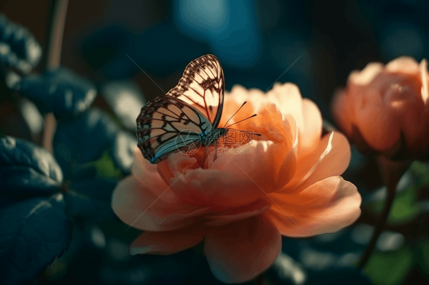 牡丹花上的蝴蝶图片