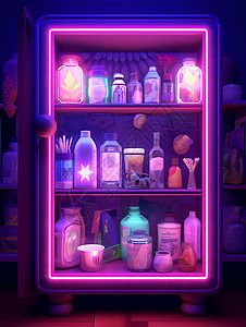 药物柜彩色小药柜中的微缩世界插画