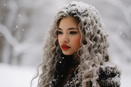 卷发上落满雪花背景图片