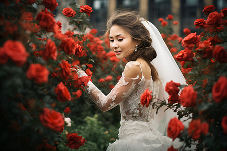 玫瑰环绕的新娘背景图片