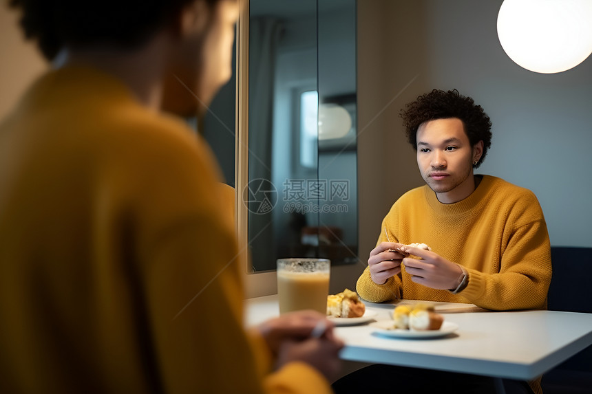 餐桌旁的年轻男子图片