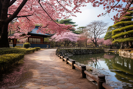 粉色花卉的公园背景图片