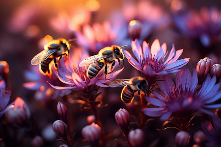 蜜蜂采集花蜜背景图片