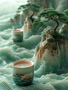 风与茶素材茶风艺术的茶杯插画