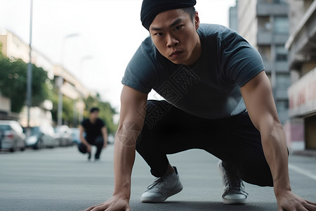 街道上蹲着的男性背景图片