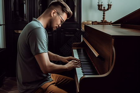 男子在弹奏钢琴背景图片