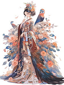 孔雀长裙的女性背景图片