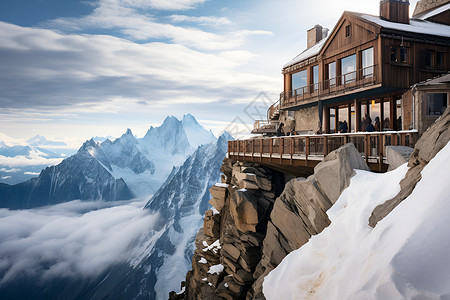 雪山山顶上的别墅背景图片