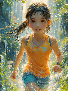 夏日奔跑的女孩背景图片
