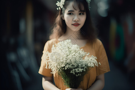 女人手中的花束背景图片