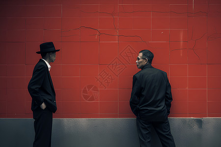 红墙下对话的人背景图片