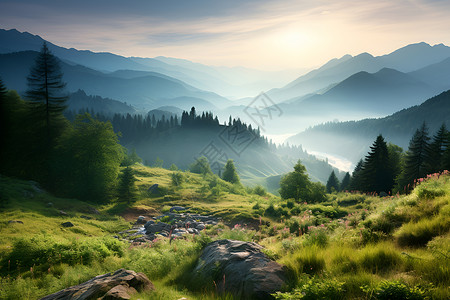 山景如画山谷小溪高清图片