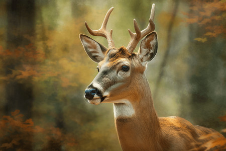 一只小鹿秋天森林里鹿高清图片