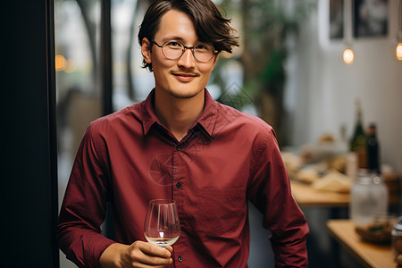 红色长袖男子手持酒杯背景