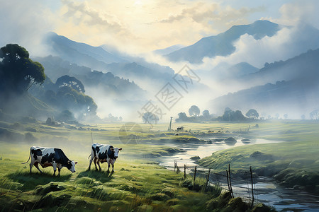 山野中的奶牛背景图片