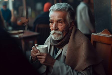 喝咖啡的老人背景图片