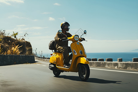 男子骑黄色摩托车背景图片