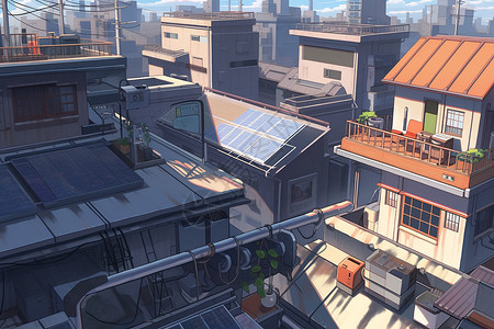 太阳能在屋顶背景图片
