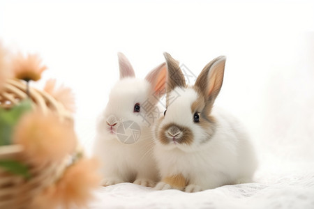 泼墨兔子毯子上的两只小兔子背景