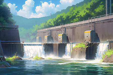 河流大坝发电背景图片