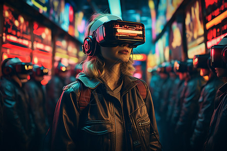 体验VR科技的女子背景图片
