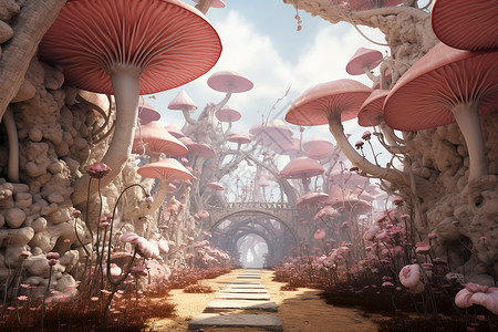 粉红色的蘑菇城堡背景图片