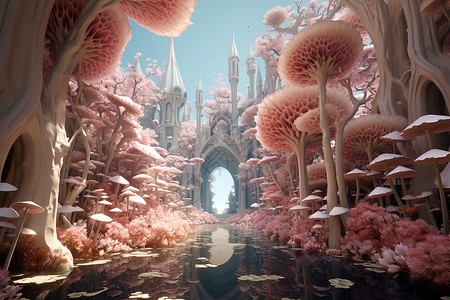 美丽的蘑菇城堡背景图片