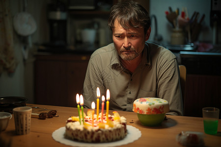 独自庆祝生日的中年男人背景图片