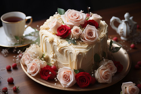 鲜花与蛋糕蛋糕玫瑰高清图片