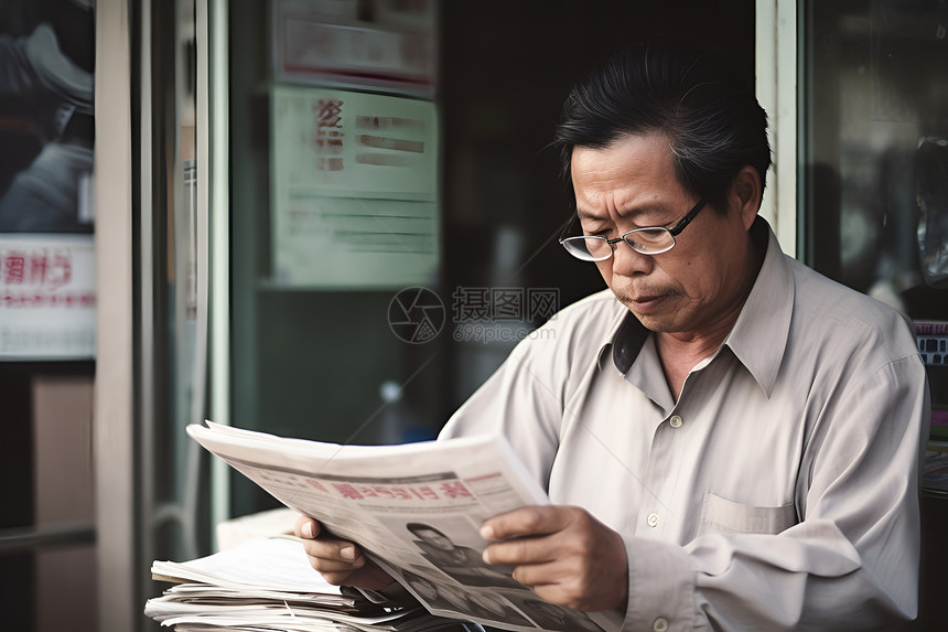 阅读报纸的男子图片