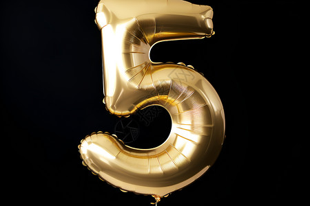 漂浮金色四边形庆祝生日的数字5气球背景